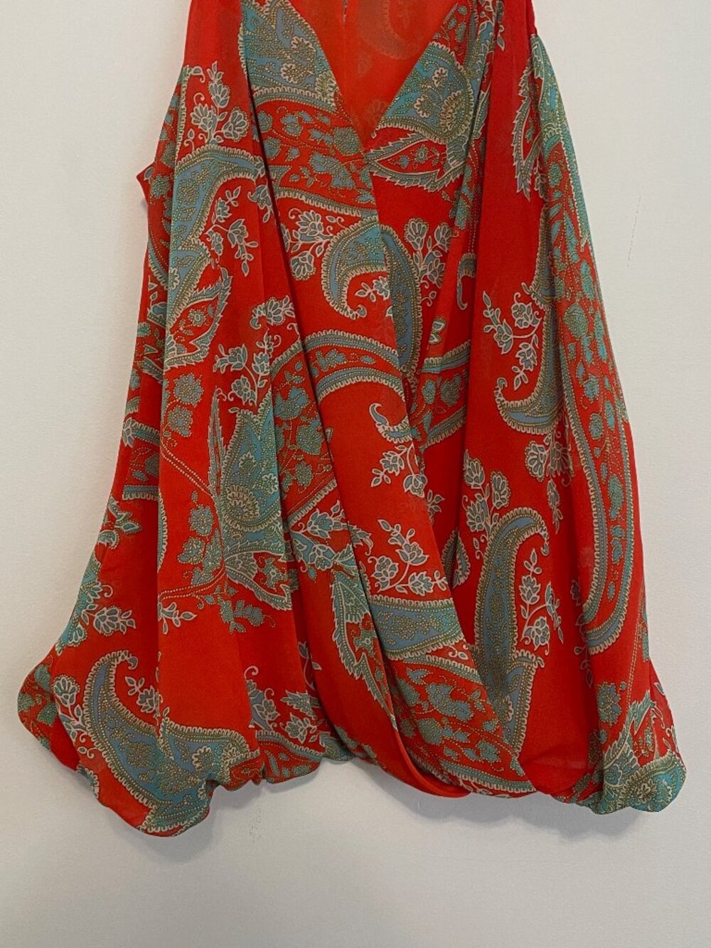 KUT FROM THE KLOTH Orange Blue Paisley Surplice Faux Wrap Sleeveless Tank Blouse - Picture 4 of 12